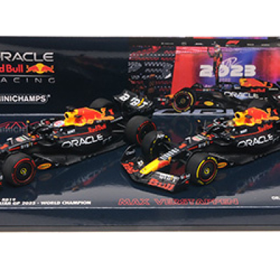 Max Verstappen 1:43 2 car set Red Bull Racing RB19 Qatar Sprint & GP World Champion 2023